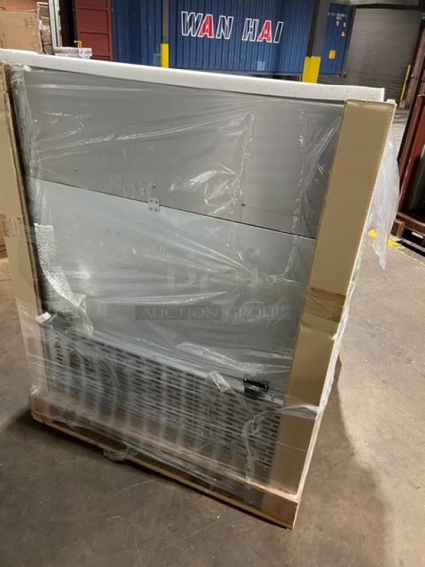 Brand new Blue Air 36" Refrigerated Mega Top Sandwich Prep Table, model BLMT36, wrapped, on pallet, 115V 1Phase.