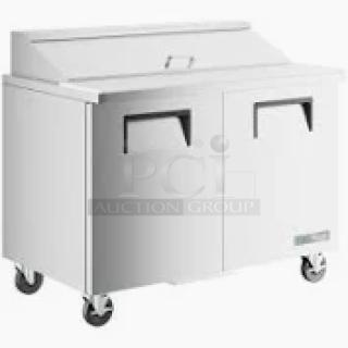 NEW TRUE 48" Refrigerated Sandwich Prep Table, Model TSSU-48-12HC, 115V, 1 Phase, on commercial casters, in box.
