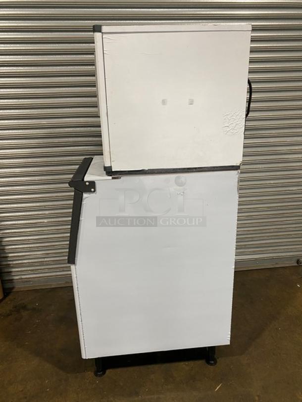 Scotsman NS0422A-1B Prodigy Plus Nugget Ice Machine, 420 lbs capacity, new condition, on brand new ice bin with legs.