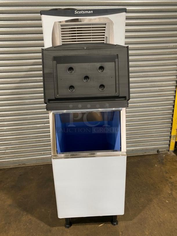 NEW Scotsman NS0422A-1B Prodigy Plus nugget ice machine, 420 lbs capacity, on new bin, 115V 1 phase, on legs.