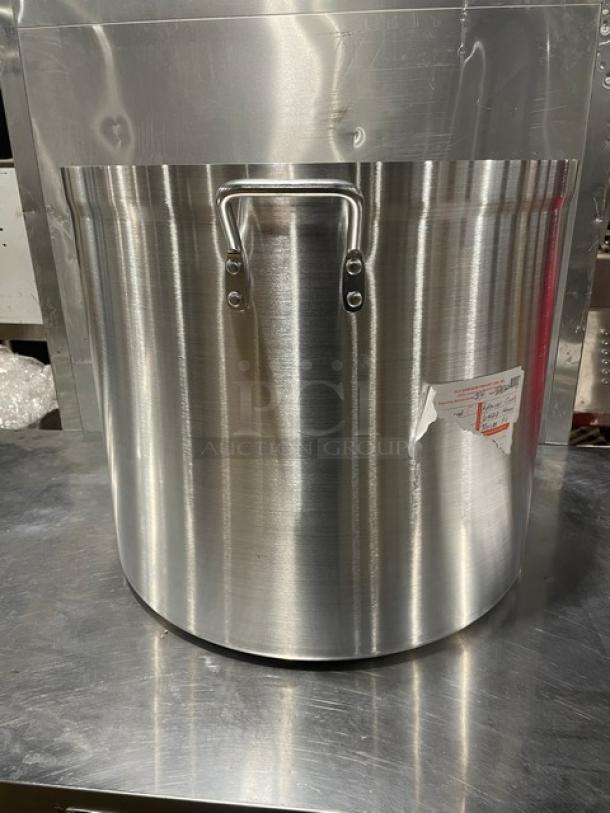 Adcraft H3SP120 Hyperion 3 Series 120 Quart Brazier Pot, new condition, stainless steel with handles and visible label.