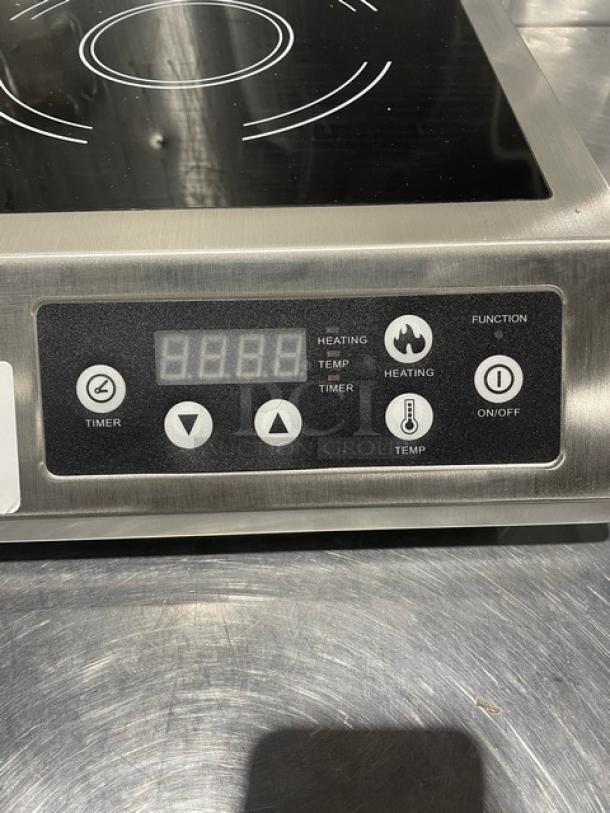 Adcraft INDB120V induction cooker, stainless steel, countertop model. New, digital controls, Model INDB120V, serial 12150270.