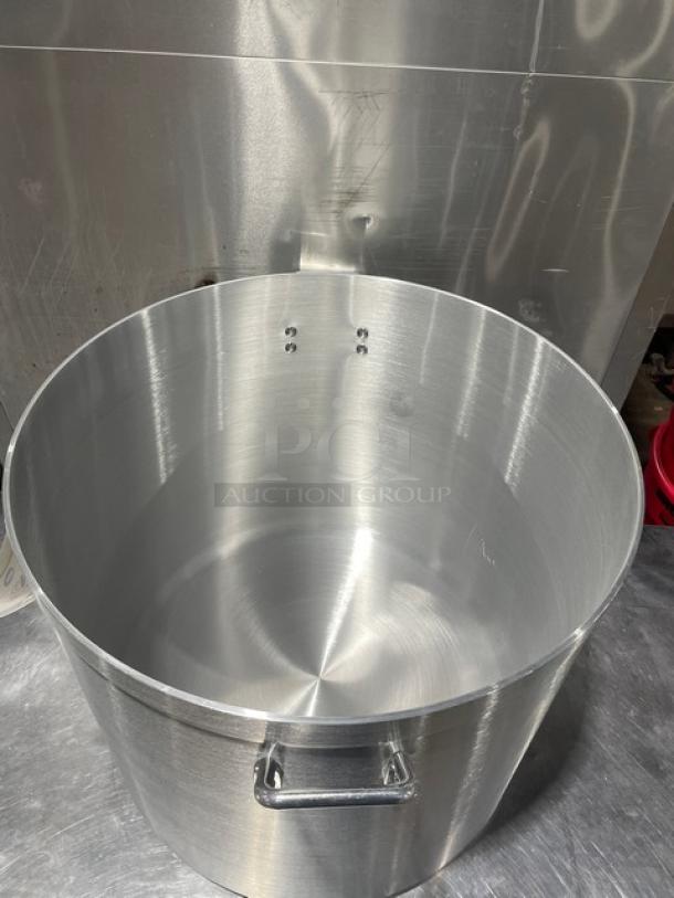 Brand new Adcraft 120-quart brazier pot, Hyperion 3 Series, model H3SP120, stainless steel with handles.