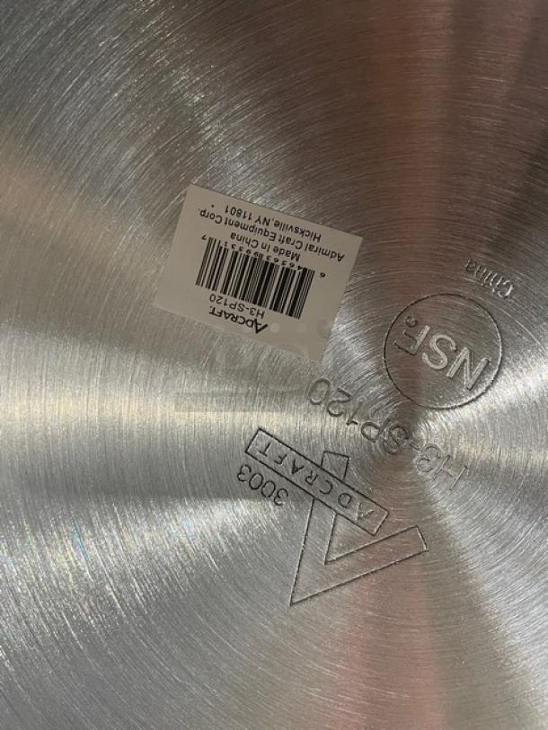 BRAND NEW Adcraft Commercial 120 Quart Brazier Pot, Hyperion 3 Series, Model H3SP120. Tags and markings visible, NSF certified.