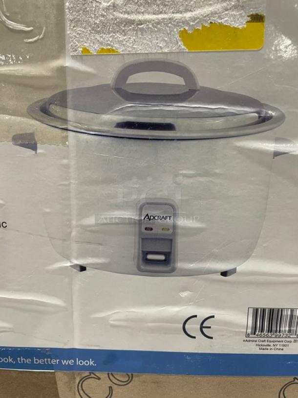 Adcraft countertop 50 cup rice cooker/warmer, brand new in box, stainless steel lid, aluminum interior, 208/240V.