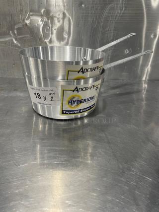 Adcraft Hyperion 3 Series Tapered Saucepans, Model H3-TSP4, new condition, 18 units, visible brand label.