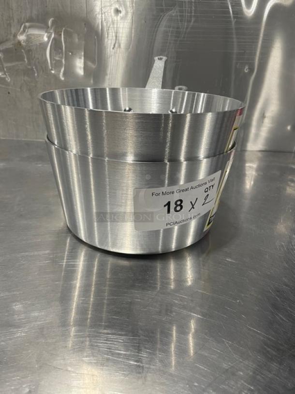 Adcraft Hyperion 3 Series Tapered Saucepan Model H3-TSP4, new condition, set of two, numbered tag shown.