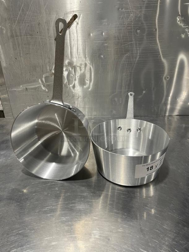 Adcraft Hyperion 3 Series Tapered Saucepans, Model H3-TSP4, new condition, two pans shown, stainless steel finish.