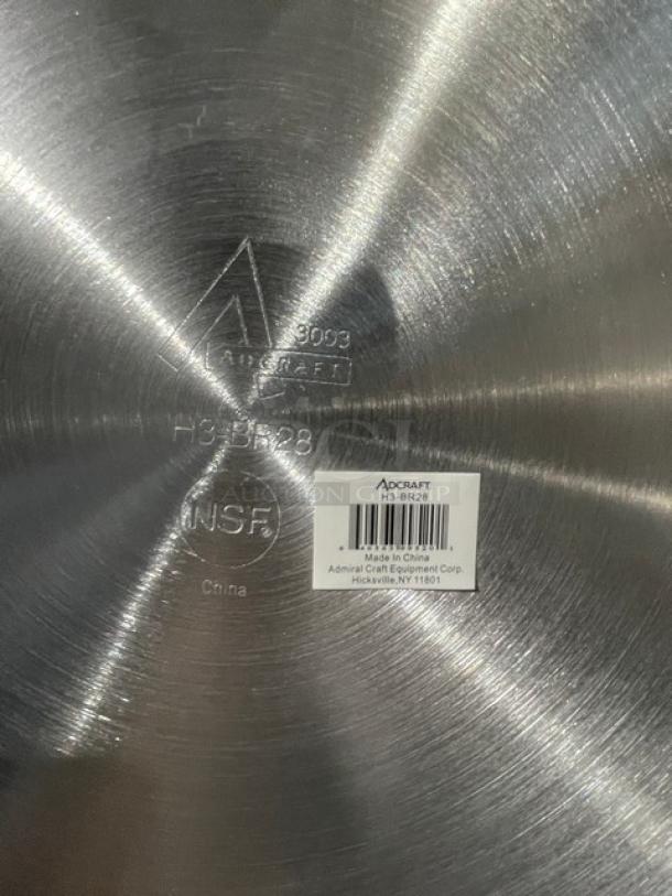 Brand new Adcraft Aluminum Brazier Pot, 28-quart capacity, model H3-BR28, with handles, NSF certified.