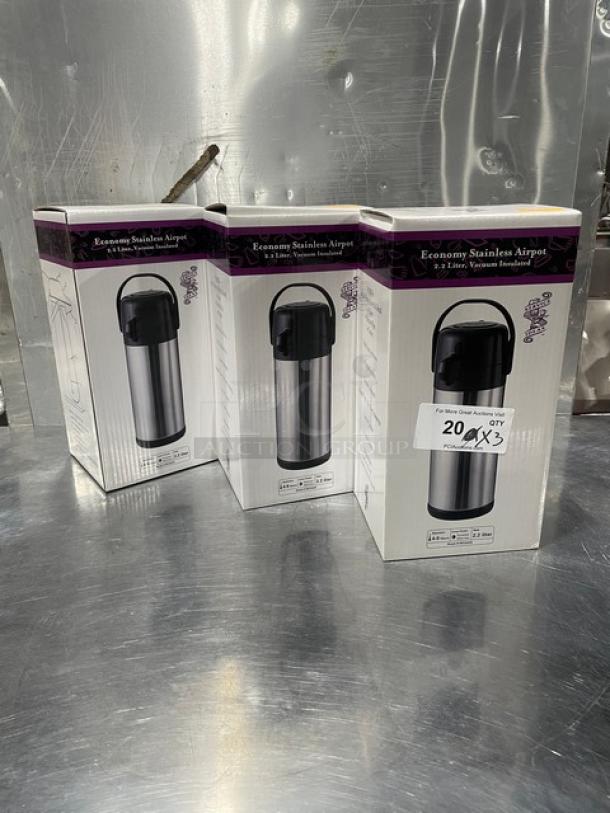 New Service Ideas SECA22S 2.2L air pots in boxes, stainless insulated liner, 4-6 hour retention, qty 3.