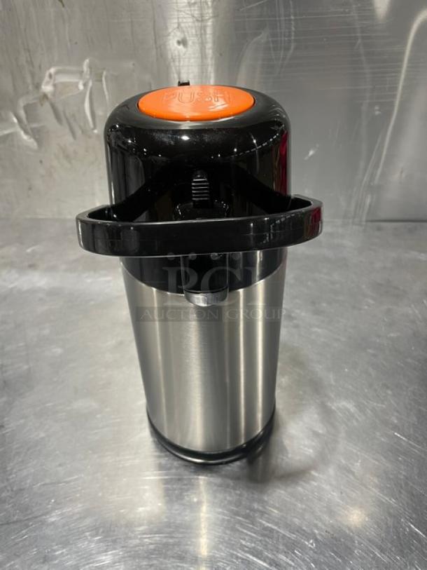 Service Ideas SECA22S stainless steel air pot, 2.2L, push button lid, insulated liner, new in box, 4-6 hr retention.