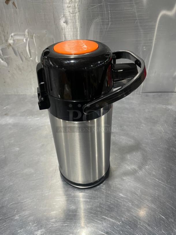 New Service Ideas SECA22S 2.2L stainless steel air pot with push button, insulated liner, 4-6 hour retention.
