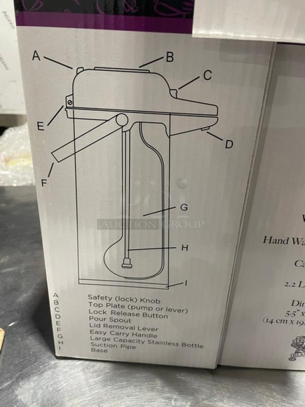 Service Ideas 2.2L Air Pot, model SECA22S, stainless steel, new in box, 4-6 hour retention, push button, insulated liner.