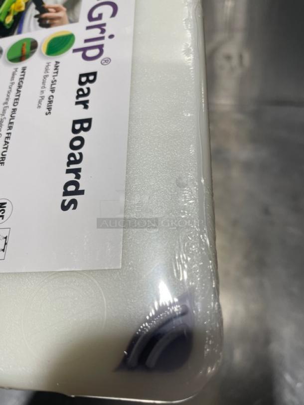 San Jamar Saf-T-Grip Bar Board, new, anti-slip grips, integrated ruler feature, wrapped packaging, NSF certified.