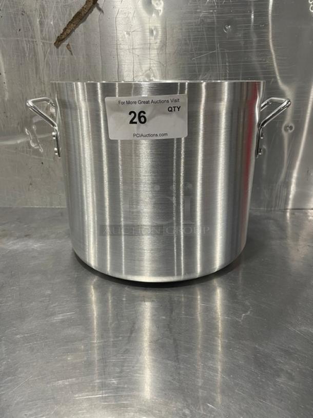 Brand new Adcraft 24 Quart Stock Pot, Model H3-SP24, Hyperion 3 Series, with handles, aluminum, sticker labeled "26".