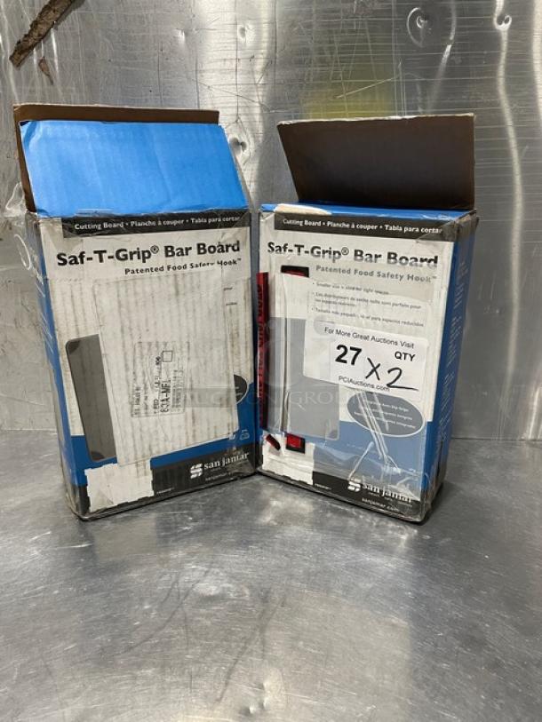 New San Jamar Saf-T-Grip Bar Boards in original packaging, feature integrated anti-slip grips. Two per bid.