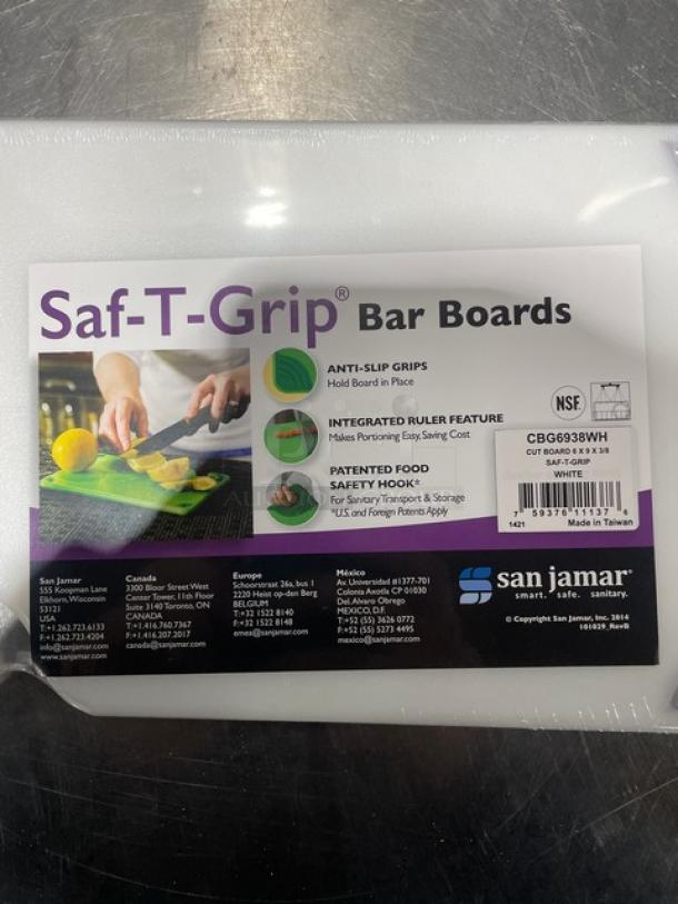 San Jamar Saf-T-Grip Bar Boards with anti-slip grips and integrated ruler. Brand new, model CBG6938WH.