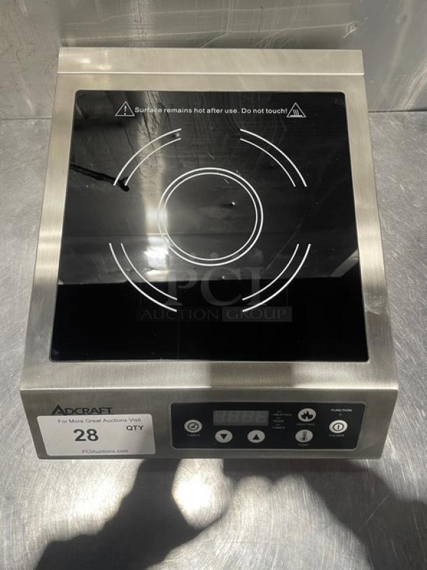 Adcraft INDB120V induction cooker, new 2015 model, stainless steel, single burner, digital controls, serial 12150270.