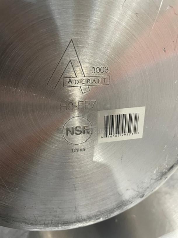 Adcraft 7 Quart Fryer/Saucepan, Model H3-FP7, Hyperion 3 Series. NSF certified, new condition, made in China. Barcode visible.