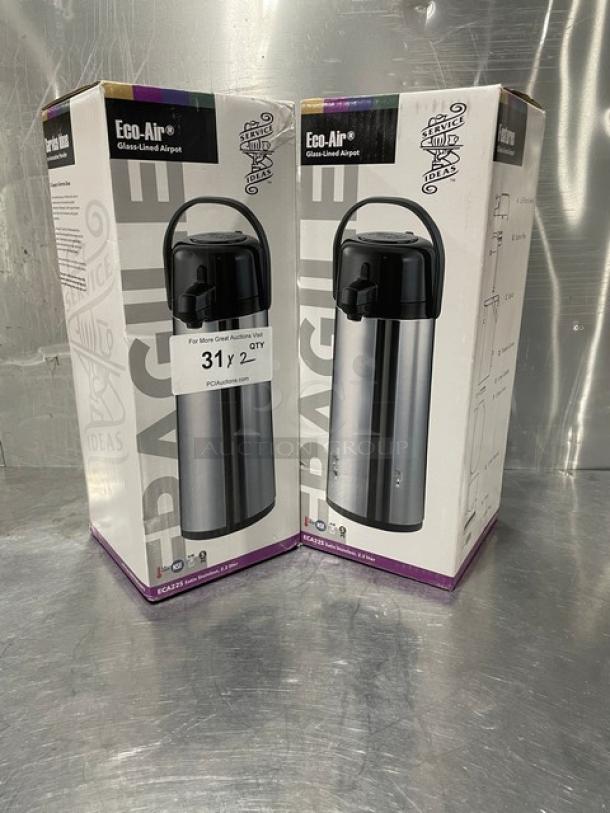 Service Ideas 2.5L Air Pot, Eco-Air Series, Model ECA22S, new in box, glass-lined, push button, durable design.