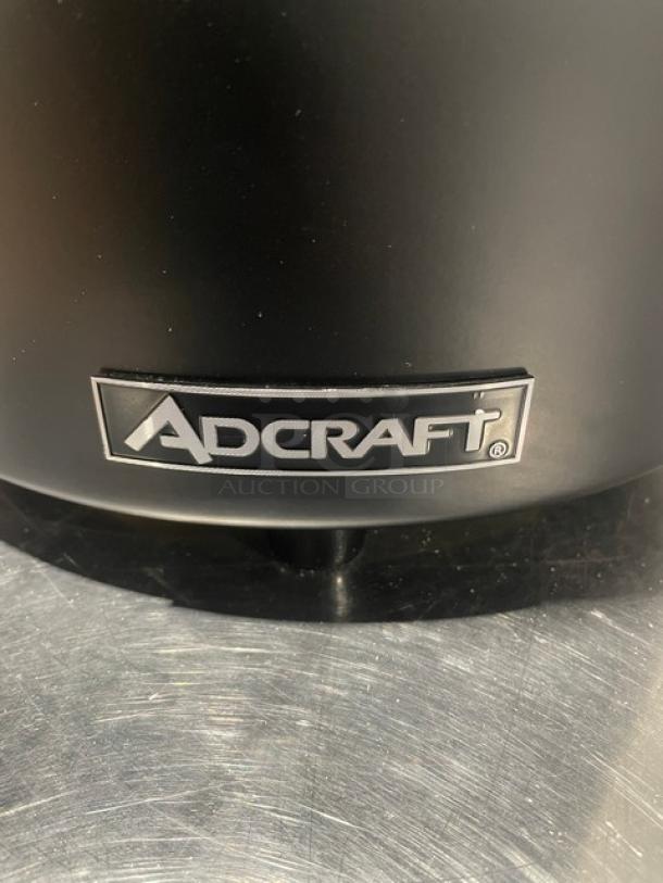 Adcraft FW-1200WR/B countertop 11 quart cooker/warmer with stainless steel interior, new in box, 120V, Adcraft logo visible.