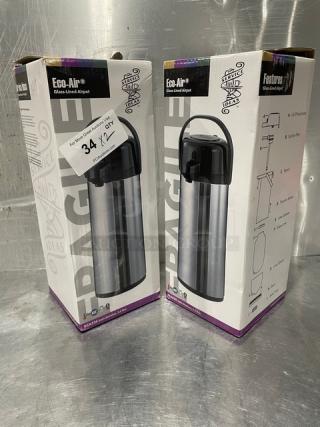 New Service Ideas 2.5L Glass Lined Air Pot, Model ECA22S, in box. Eco Air Series, push button, two units per bid.