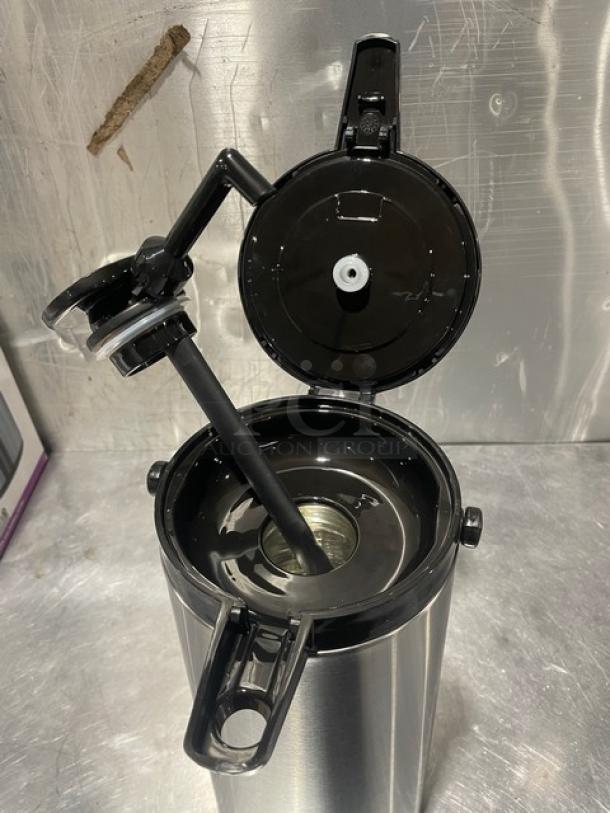 Service Ideas ECA22S airpot, 2.5L, push button, glass lined, Eco Air Series, new condition, open lid view.