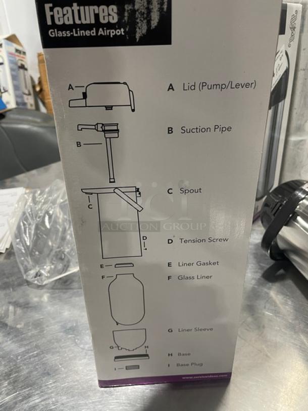 New in box Service Ideas 2.5L Air Pot, model ECA22S. Features and components diagram visible on packaging.