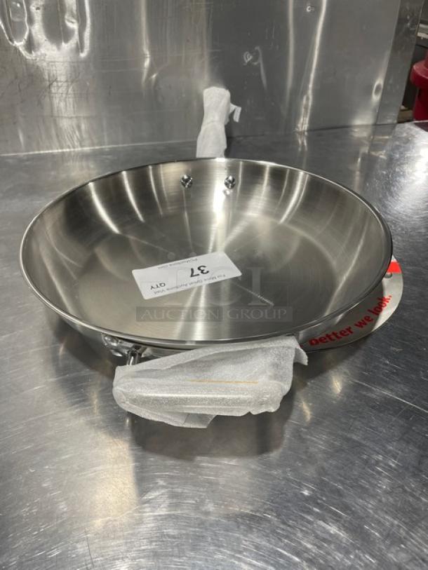 Adcraft 12" frying pan, Titan Series, all stainless steel, model FPSI-12, new condition with protective wrapping.