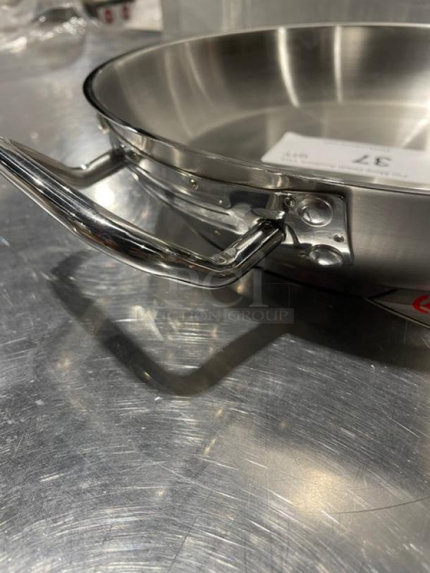 Adcraft 12" stainless steel frying pan, Titan Series, model FPSI-12, new condition with sturdy handle design.