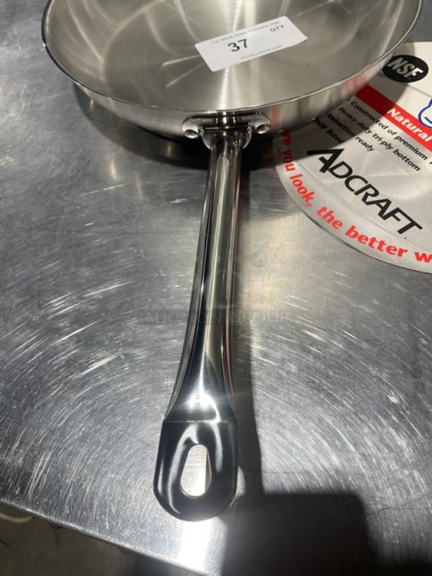 Adcraft 12" frying pan, Model FPSI-12, Titan Series, all stainless steel, new condition, with NSF label and product tag.