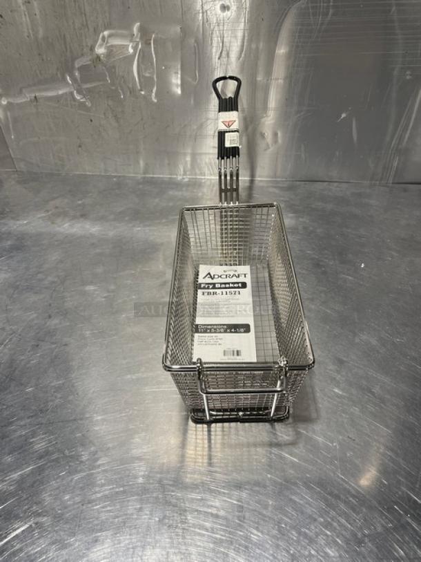 New Adcraft Frying Basket, Model FBR-11571, stainless steel, with label, pristine condition.