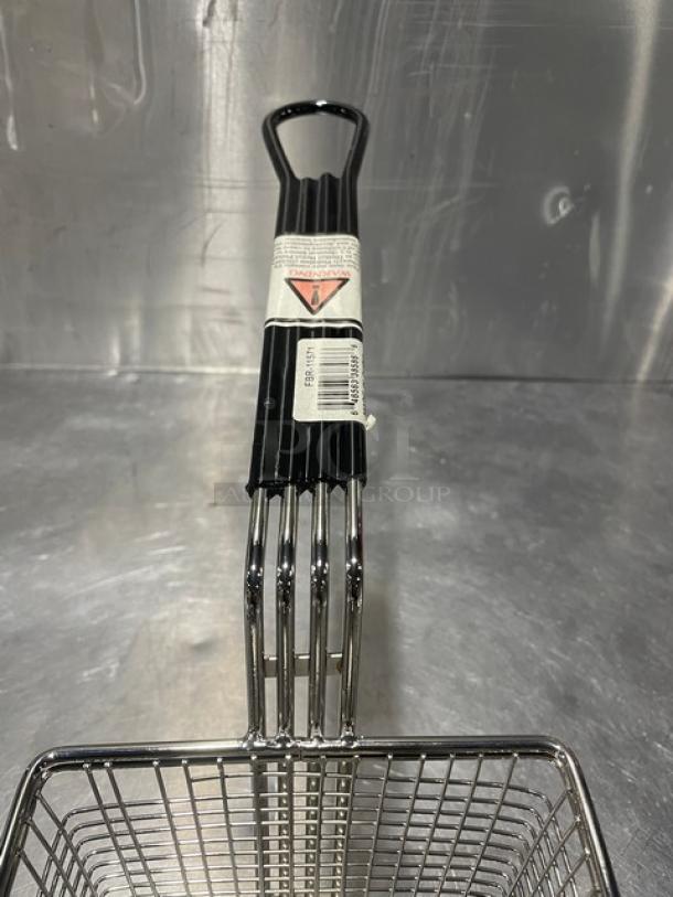 NEW Adcraft Frying Basket FBR-11571, chrome finish, black handle, visible label with model, excellent condition.