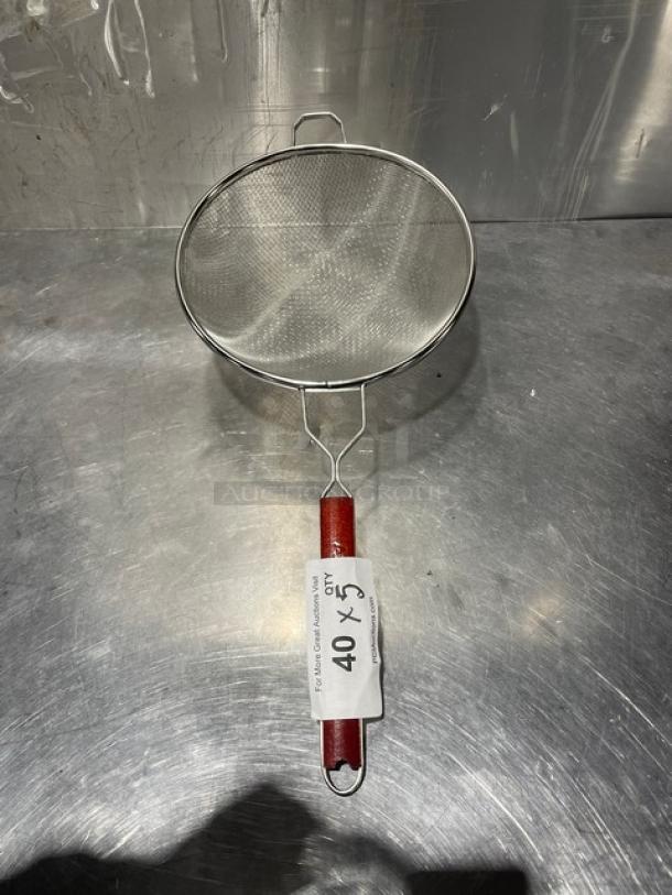 Adcraft DSM-10 Deluxe 10" Double Mesh Strainer, red handle, new condition, label reads “5 X Your Bid.”