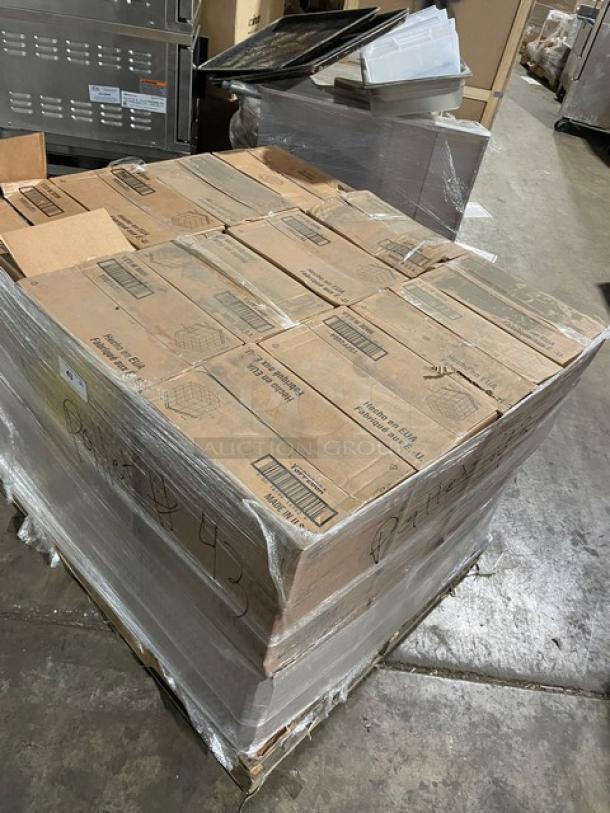 Pallet of Pactiv 59 ml/2 oz portion cups in sealed boxes, Model YSPP200A, 2,400 per case, brand new condition.