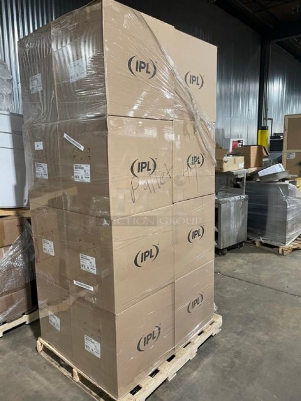BRAND NEW! Full pallet of IPL Commercial Clear 8 oz. square tamper-evident deli containers, model 2259500265, 900 per case.