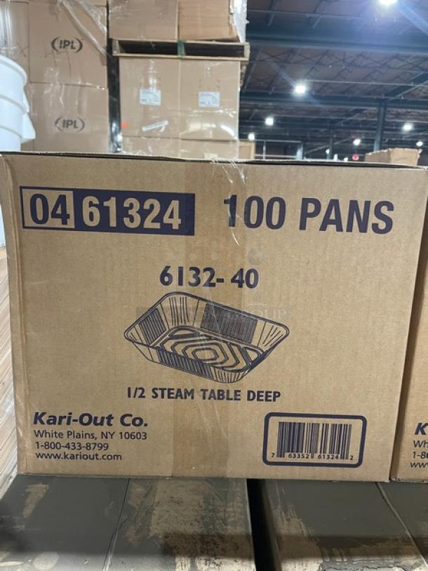 Mixed pallet with Minima 6.5” compostable spoons, Kari-Out aluminum steamtable pans, and Verterra wooden trays, 64X your bid.