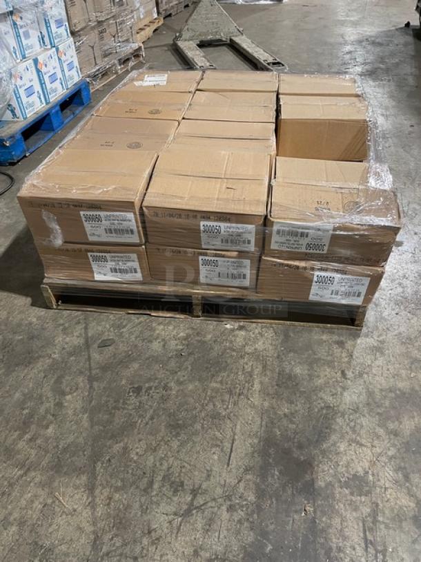 Full pallet of Bagcraft Natural Kraft Paper DublView To-Go Bags, Model 300050, new condition, 500 bags per case, labeled.
