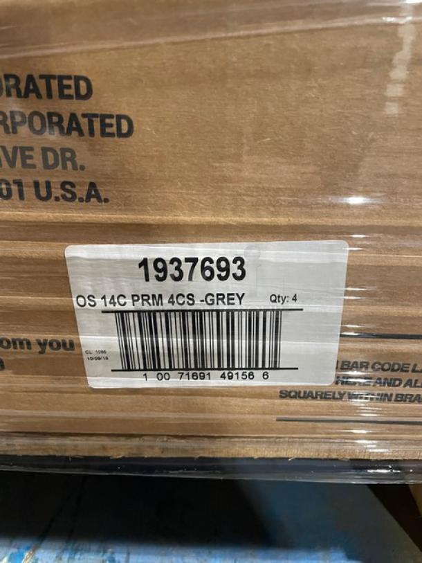 Full pallet of Rubbermaid Premier Series 14 Cup Round Food Containers with gray lids, Model 1937693, 4 per case, brand new.