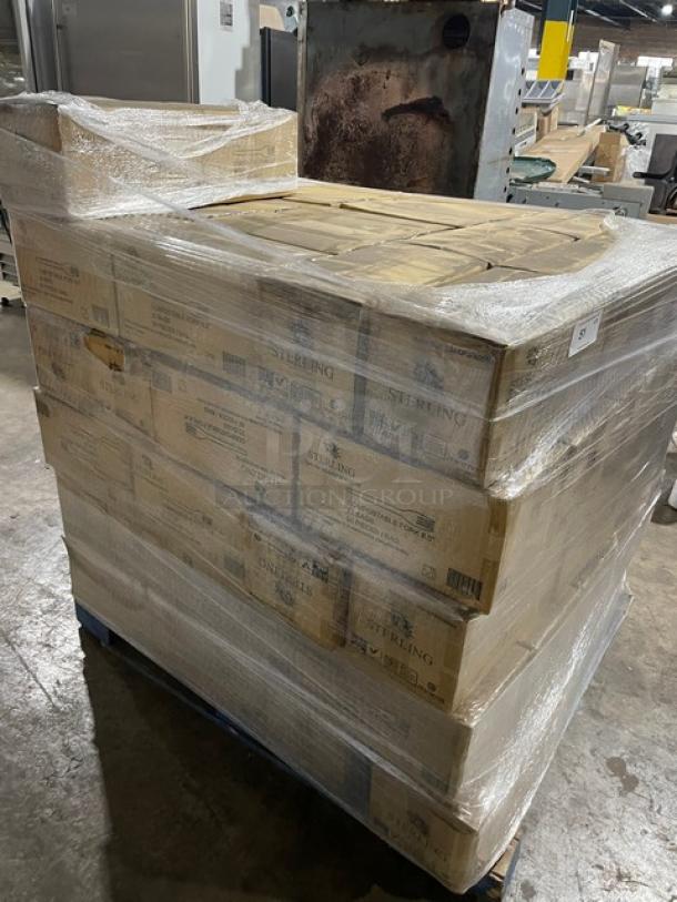 Brand new pallet of Sterling compostable forks, model MM-GP3FK651M, 6.5”, 1,000 per case, wrapped in plastic.