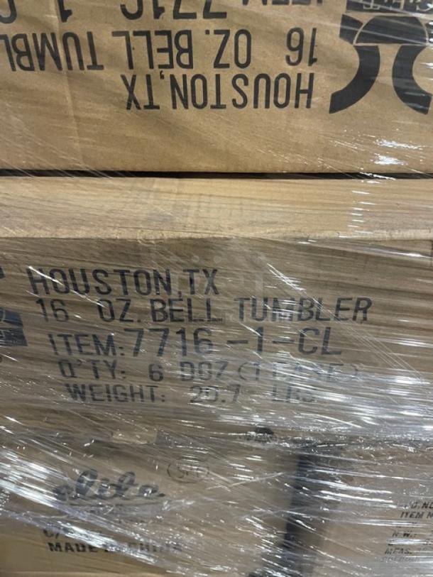 Mixed pallet of commercial items, including Elite Global Solutions Papyrus bowls, G.E.T. Bell Tumblers, Hoffmaster table covers, and Karat bucket lids. 34x bid value.