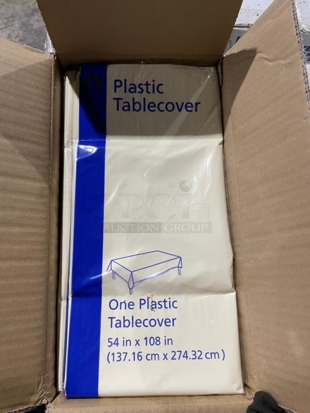 Hoffmaster Ivory White Plastic Table Cover, 54”x108”, Model 112002, new condition in original packaging.