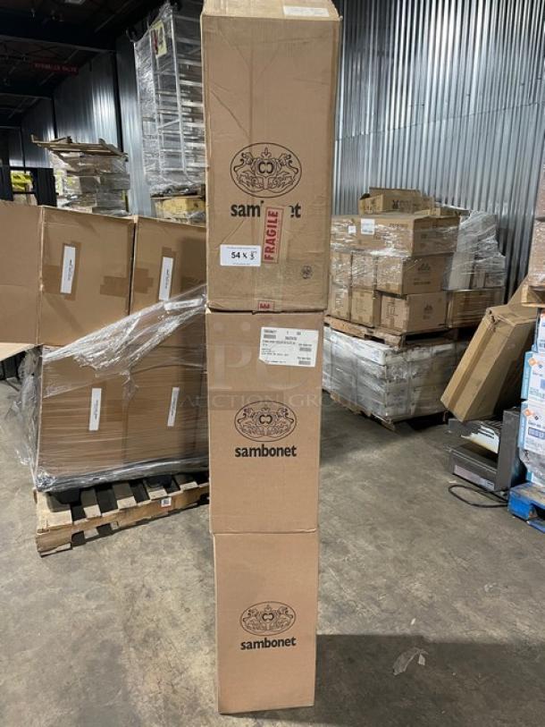 Sambonet wine cooler stand, model 5611963, in original packaging. Brand new, stainless steel, mirror finish, 24.75".