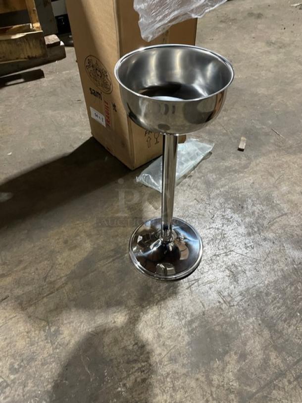 Brand new Sambonet Elite wine cooler stand, model 5611963, in stainless steel with a mirror shine finish, 24.75" tall.