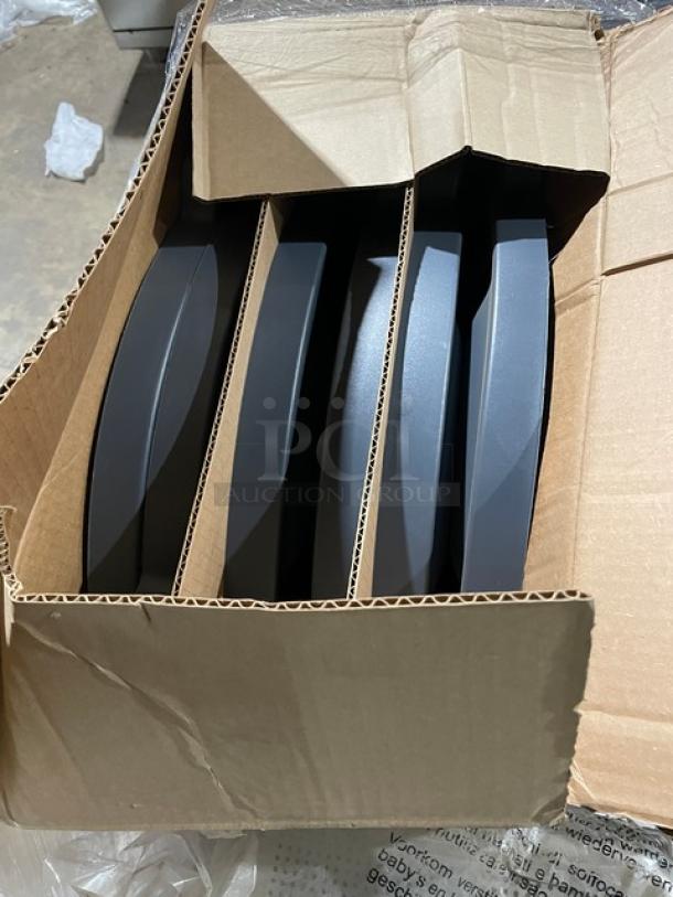 Mixed pallet with Bresco Paderno stainless steel pan, Gator lid, and other commercial kitchen items in original packaging.