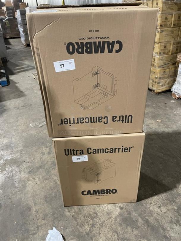 BRAND NEW Cambro Ultra Camcarrier, black insulated hot box in original packaging. Front-loading, commercial-grade.