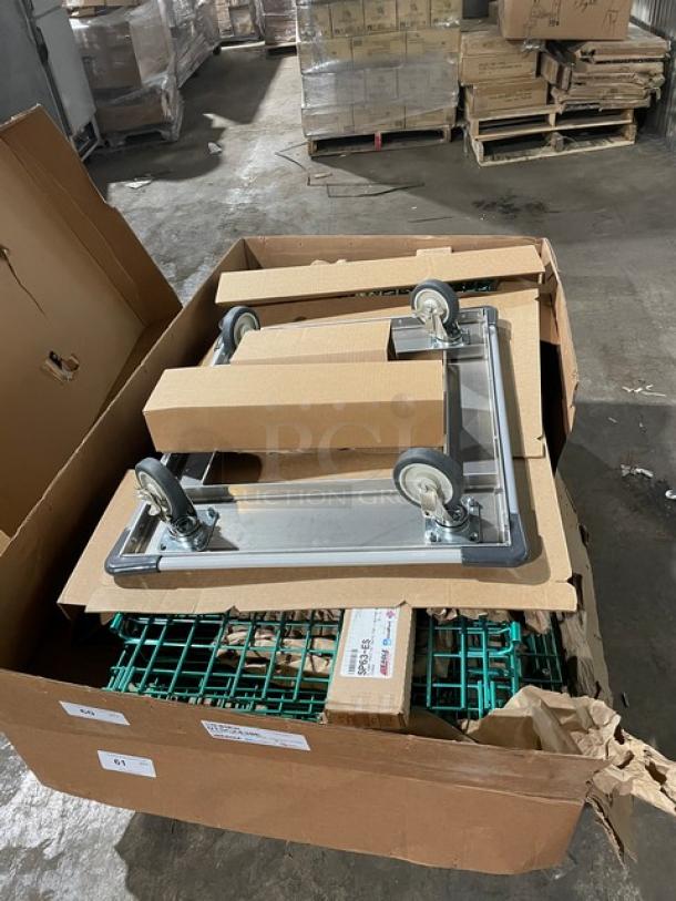 Brand new Eagle Group DTSC2430E green epoxy security unit with dolly truck in box, pristine condition.