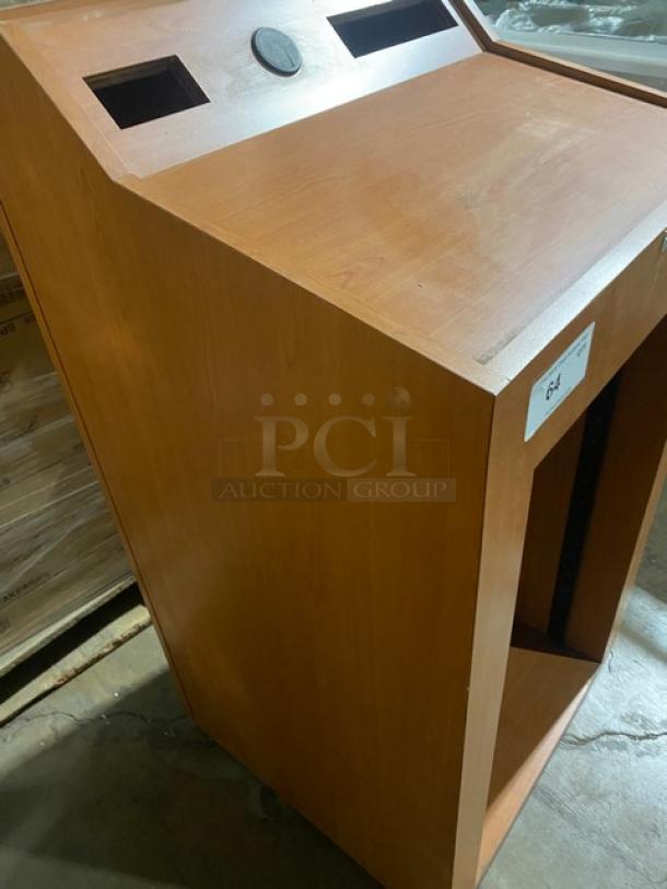 NEW Forbes-AV wooden lectern, enclosed style, multimedia podium with integrated equipment rack. Excellent condition.
