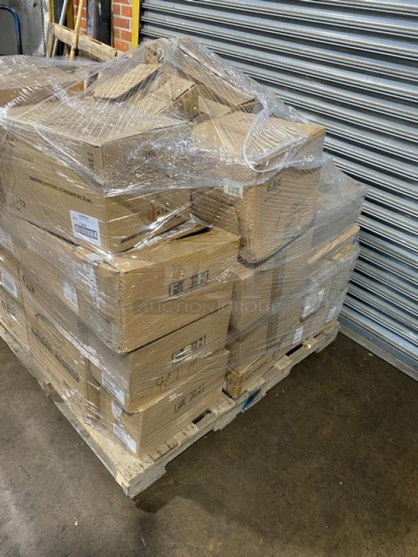Brand new mixed pallet with commercial dishware. Includes FOH glass buffet boards, various glasses, bowls. Models BHO057CLG20, FJ035, KL11902, E5458A, MDSB9487, FDP-11. 35 items per bid.