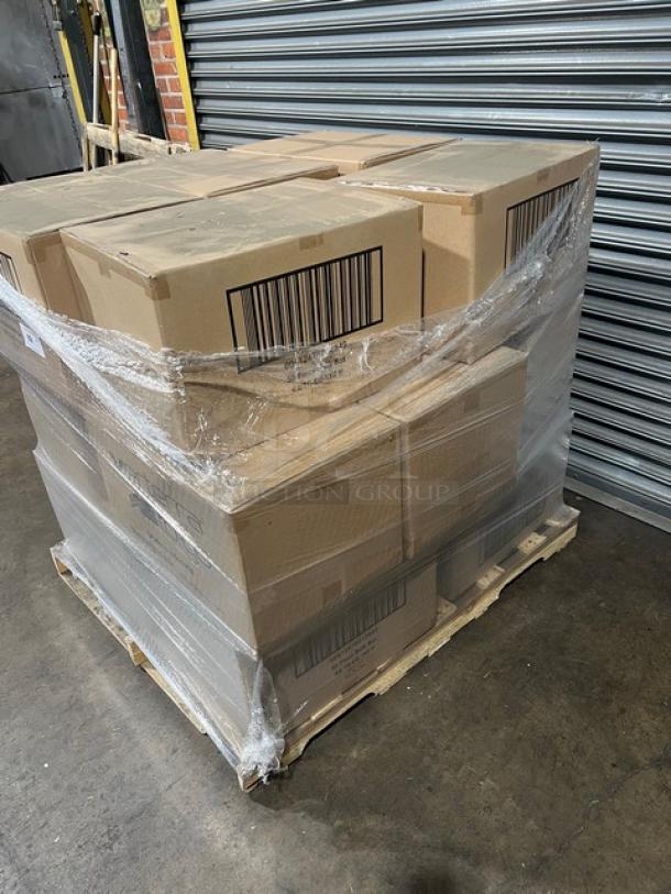 Full pallet of Verterra compostable wooden to-go trays, model RATGDE18H, 50 per case, wrapped in plastic, brand new condition.